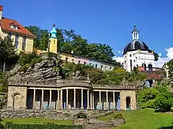 The frontage to the former Arnos Court bathhouse, now at Portmeirion, Wales