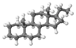 Ball-and-stick model of the pregnane molecule