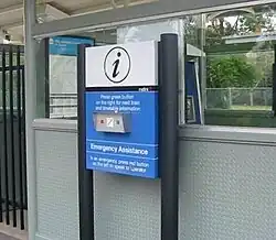 A Connex style PRIDE Talking Box panel at East Camberwell station, July 2005. These types of PRIDE boxes were installed at Melbourne stations between 2005 and 2020.