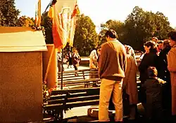 An anti-nuclear rally in Cathedral Square in 1988. A banner with Vytis was presented.