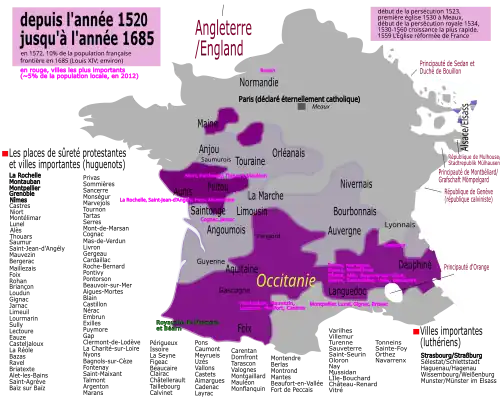 Protestant regions in modern France at the 16th century