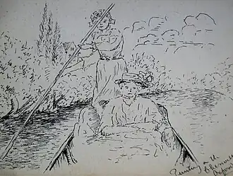 Martha and Bertha Worrall punting on the Cherwell at Oxford, c. 1918