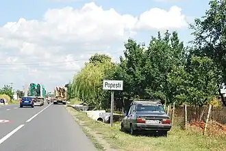 DN2 entering Popești village