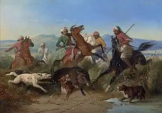 Raden Saleh's romantic depiction of boar hunting
