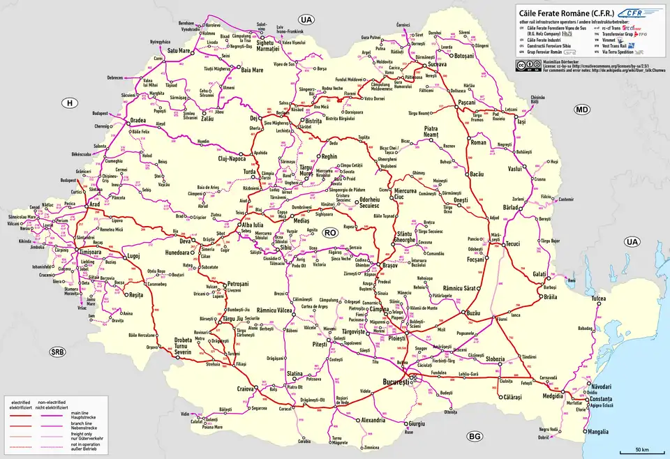 Map of Romania's railway network