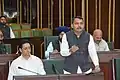 Pathania speaking in J&K Legislative Assembly. Shakti Raj Parihar, MLA Doda on his left, Narinder Singh Raina MLA Jammu South and Yudhvir Sethi MLA Jammu East Assembly constituency in his background.