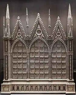 the Poissy retable in the Louvre; 276&nbsp;cm by 236&nbsp;cm