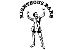 Woman in a short dress raising her firsts towards the sky: above it in a semi-cirkel the text "Righteous Babe"