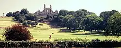 The centuries-old Flamsteed House overlooking Greenwich Park in east London, seen looking south. The statue at left is of Major General James Wolfe, who died capturing Quebec in 1759, and was buried in St Alfege Church, Greenwich.