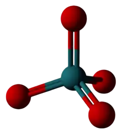 A molecule diagram, with a blue sphere being connected with two sticks to 4 red ones to form a tetrahedron