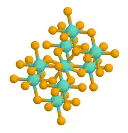 A ball-and-stick chemical model of a rutile crystal