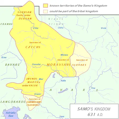 Samo's realm in 631, including Dervan's polity.
