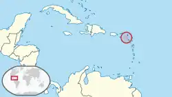 Location of&nbsp;Saba (island)&nbsp;(circled in red) in the Caribbean
