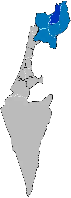 Northern District in blue, with Safed Subdistrict in dark blue
