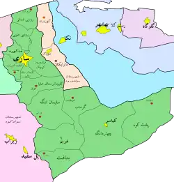 The Yellow inside of Sari County are cities. Sari County is Green.