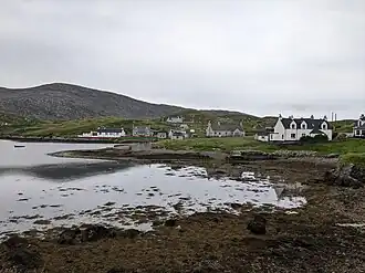 Looking over the harbour of Scalpay towards its main settlement