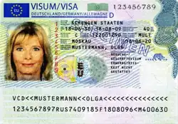 Schengen visa, (German version)