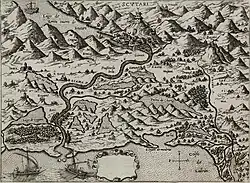 Image 53Map of Shkodër with the Buna river in 1571 by Giovanni Francesco Camocio (from Albanian piracy)