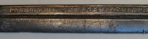 Detail of runic inscription on an iron seax
