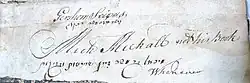 Signatures of Michael Michaels and Gershom Mendes Seixas on Shearith Israel's "Shechita book", at Penn Libraries[12]