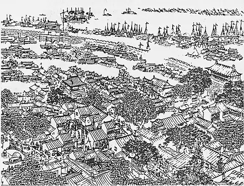 The walled city of Shanghai during the Ming dynasty