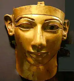Gold funerary mask of Heqakheperre Shoshenq in the Cairo Museum