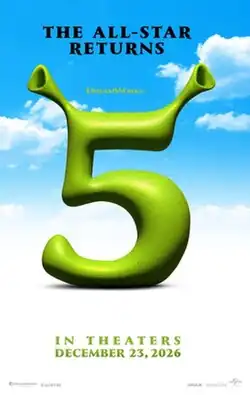A green number "5" with ogre ears. Above is the tagline that reads "The all-star returns" and below is the release date of December 23, 2026.