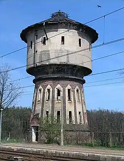 The water tower at the village's station