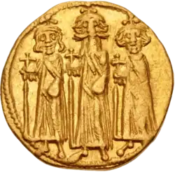 Golden coin of Heraclius with sons
