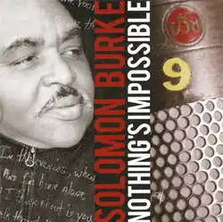 A black-and-white photo of Burke's face and a close-up of a microphone