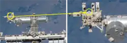 Space station with arrows showing location of camera