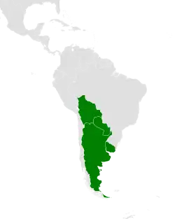 From southeastern Bolivia and western Paraguay to central Argentina
