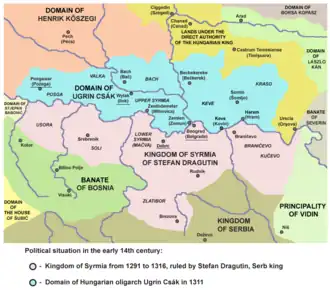 Map showing Dragutin's realm