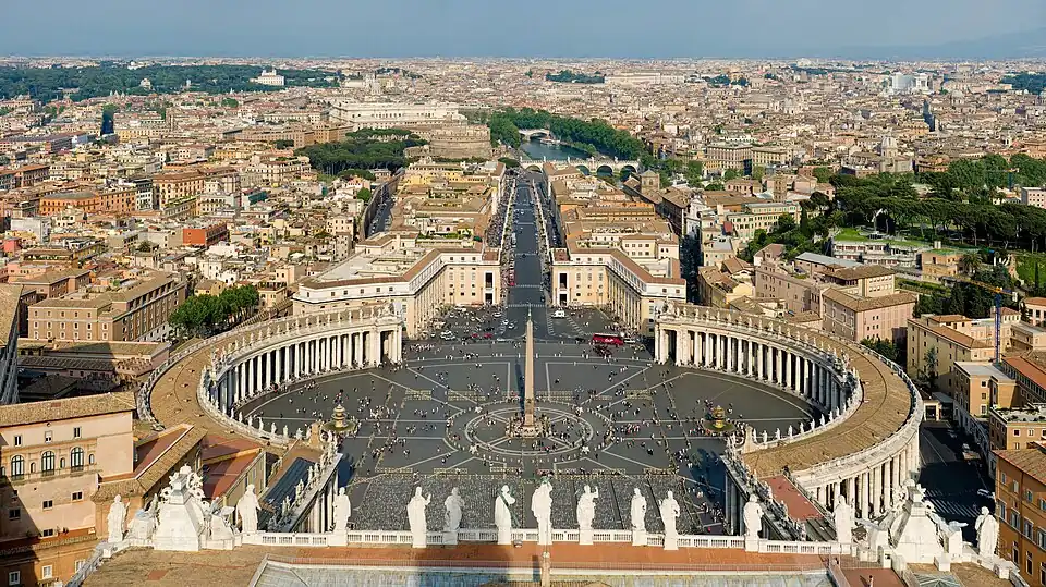 St. Peter's Square as seen from the dome of St. Peter's Basilica, facing east towards Via della Conciliazione