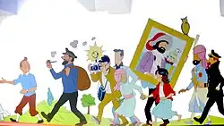 Tintin characters painted on a white wall.