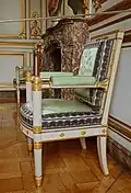 An armchair à la reine. Same as the cabriolet, but with a flat back. (Palais Rohan, Strasbourg)