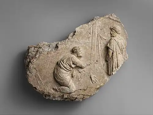 Fragment from a Roman relief; c. 138–161 AD; height: 8¼" (20.9&nbsp;cm); Metropolitan Museum of Art (New York City)