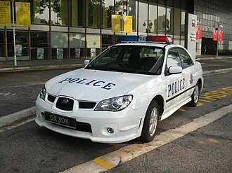A Subaru Impreza fast response car at Suntec City Mall.