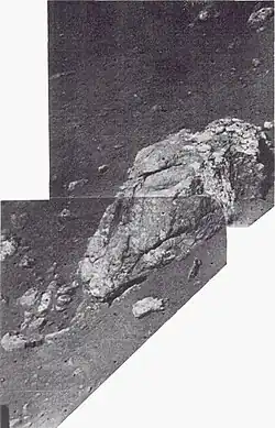 Mottled rock about 50&nbsp;cm long near Surveyor 1