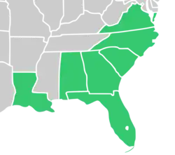 Symphyotrichum elliottii native distribution by state: US โ Alabama, Florida, Georgia, Louisiana, North Carolina, South Carolina, and Virginia.