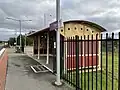 Platform shelter on new platform looking southbound, June 2023