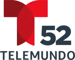 The Telemundo network logo, a T with two circular overlapping components. To the right and under the T, the number 52. Beneath it, in a sans serif, the word Telemundo.