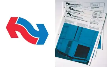 Temperzone identity, 1972. Temperzone was Haythornthwaite's first major client. The logo has remained in use, with a recent refresh, for over 50 years.