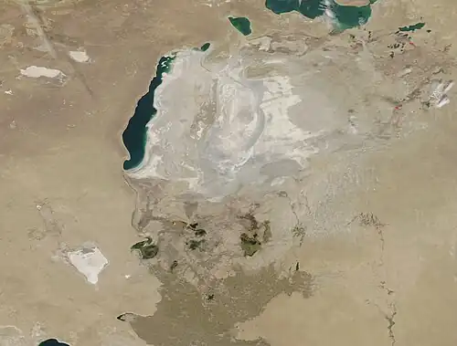 Aral Sea once again completely loses its eastern lobe in October 2019