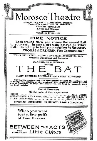 Title page of printed playbill