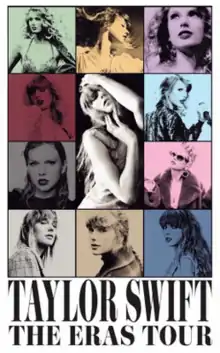 Various photos of Swift displayed above the tour's title