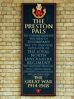 A commemorative plaque for the Preston Pals.