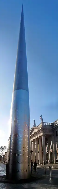 The Spire of Dublin officially titled the Monument of Light, stainless steel, 121.2 metres (398&nbsp;ft), the world's tallest sculpture