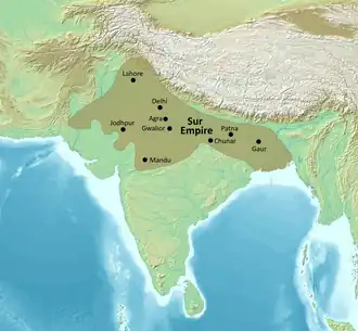 Sher Shah's empire at its height in 1545