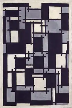 Theo van Doesburg, 1918, Compositie X, oil on canvas, 64 x 43&nbsp;cm, Musée National d'Art Moderne, Paris. Theo van Doesburg (1921) Classique-Baroque-Moderne, Anvers: De Sikkel, Paris: Léonce Rosenberg